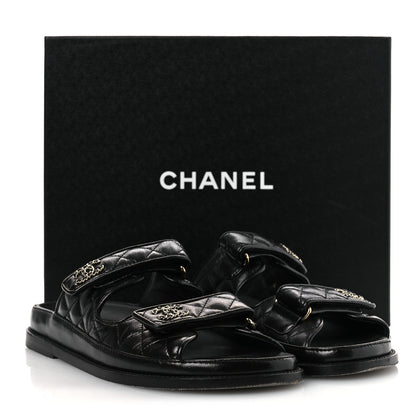 Chanel Lambskin Quilted Velcro Dad Chain CC Slide Sandals 39 Black 13 of 13