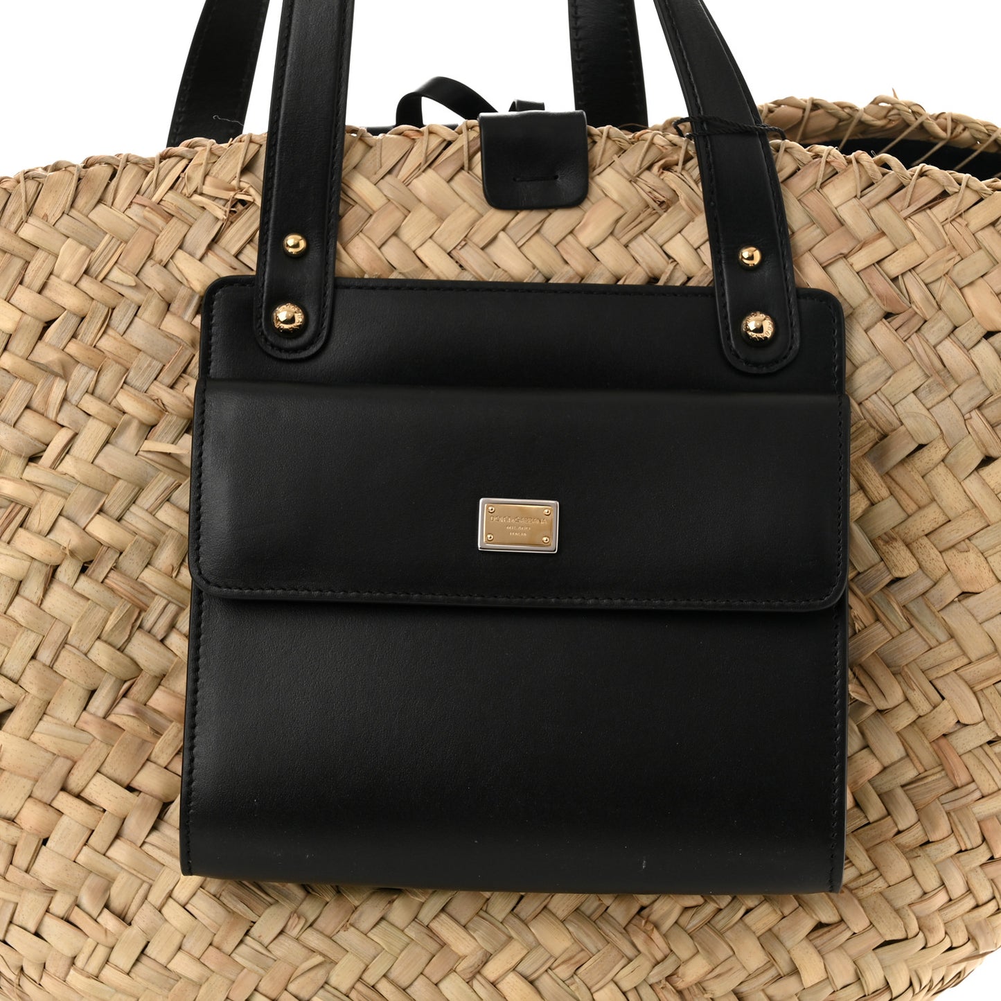 Vitello Raffia Woven Kendra Tote Natural Black