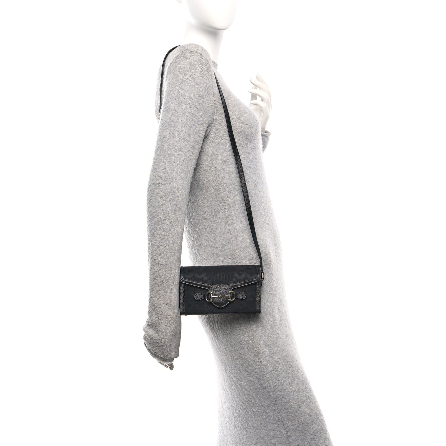 Monogram Jumbo GG Textured Dollar Calfskin Mini Horsebit 1955 Shoulder Bag Black