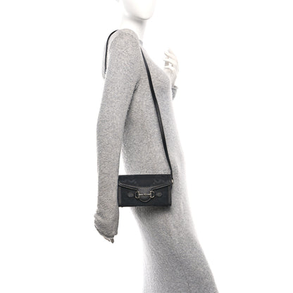 Gucci Monogram Jumbo GG Textured Dollar Calfskin Mini Horsebit 1955 Shoulder Bag Black 2 of 11