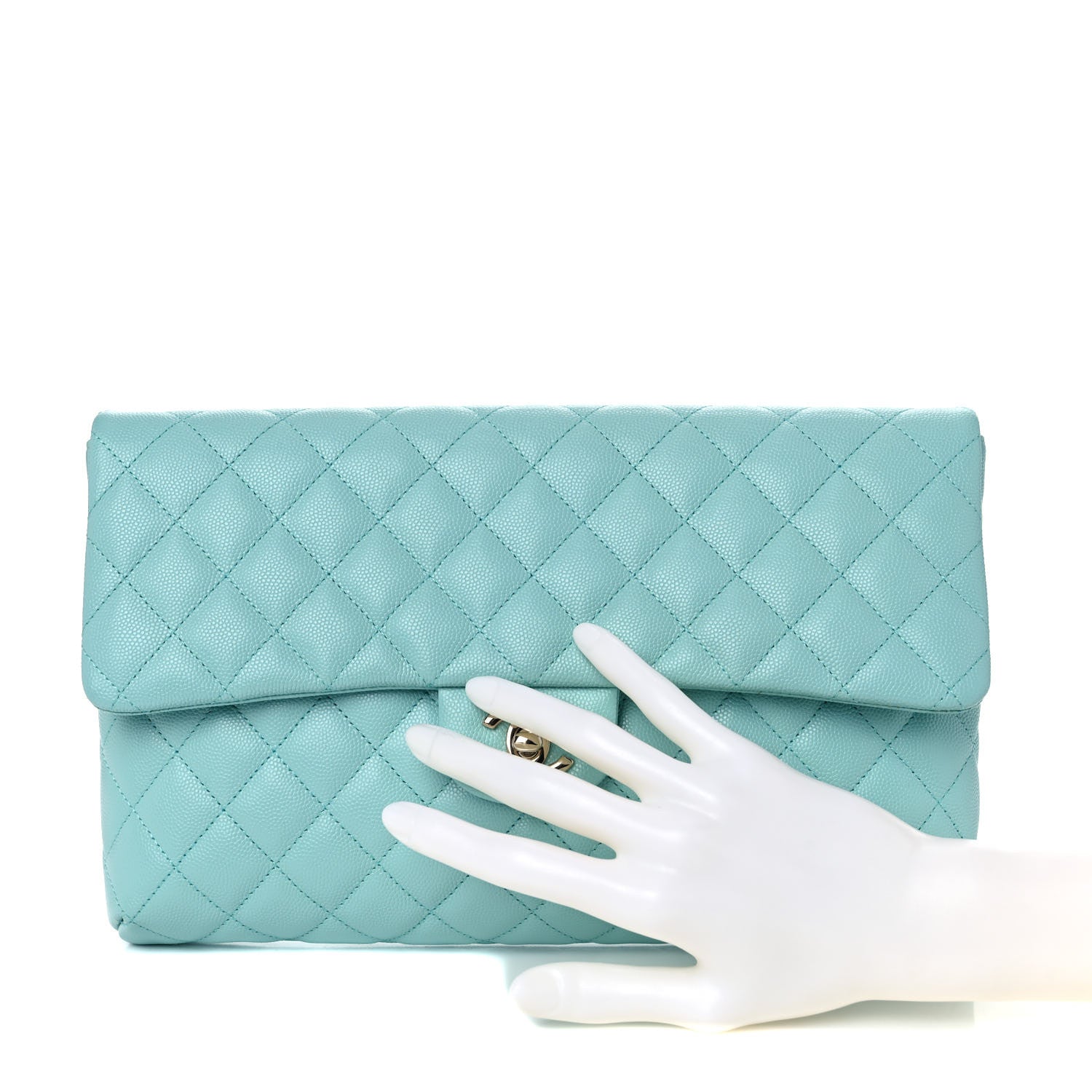 Chanel Caviar Quilted Flap Clutch Light Blue 2 of 10