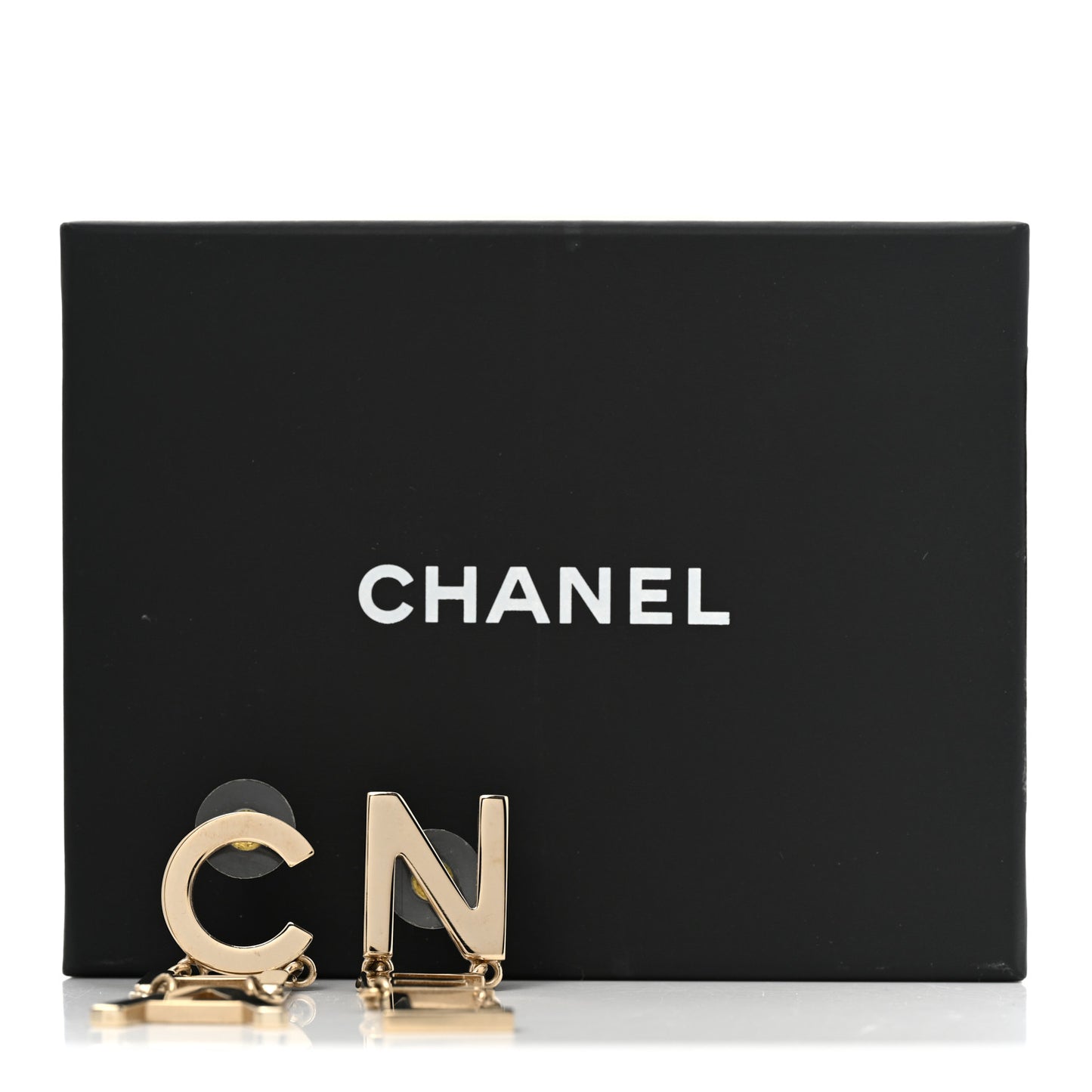 Metal Cha-Nel Logo Drop Earrings Gold