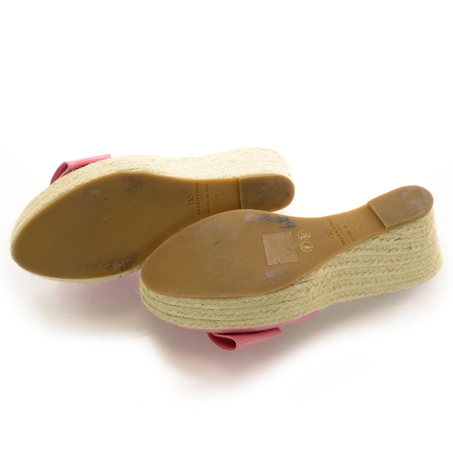 Valentino Garavani Patent Mena Bow Espadrille Wedges 38 Pink Rose 3 of 5