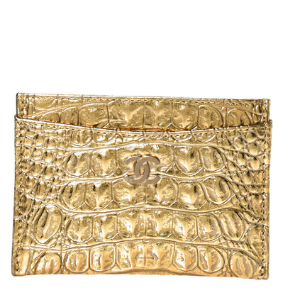 Chanel Metallic Calfskin Crocodile Embossed Cocodile Card Holder Gold 1 of 7