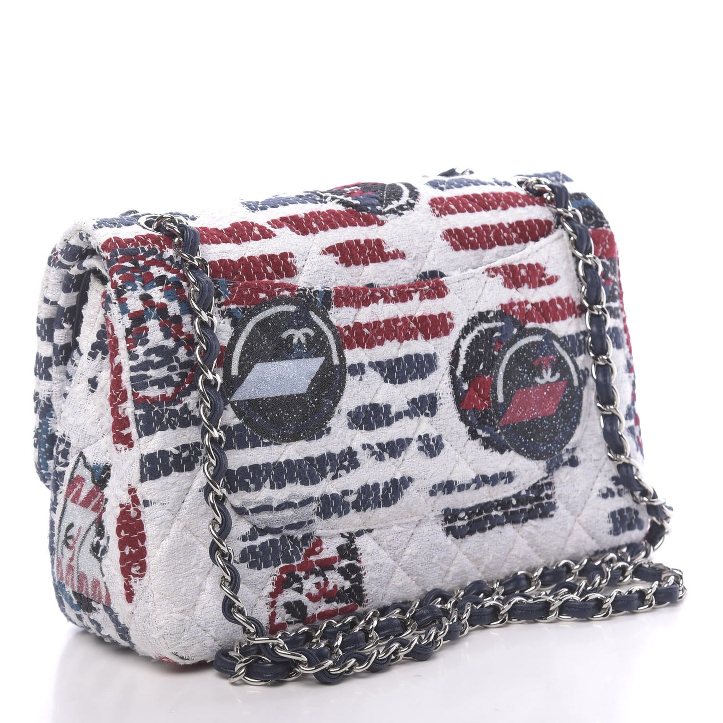 Tweed Airline Printed Jumbo Double Flap White Navy Red Peacock