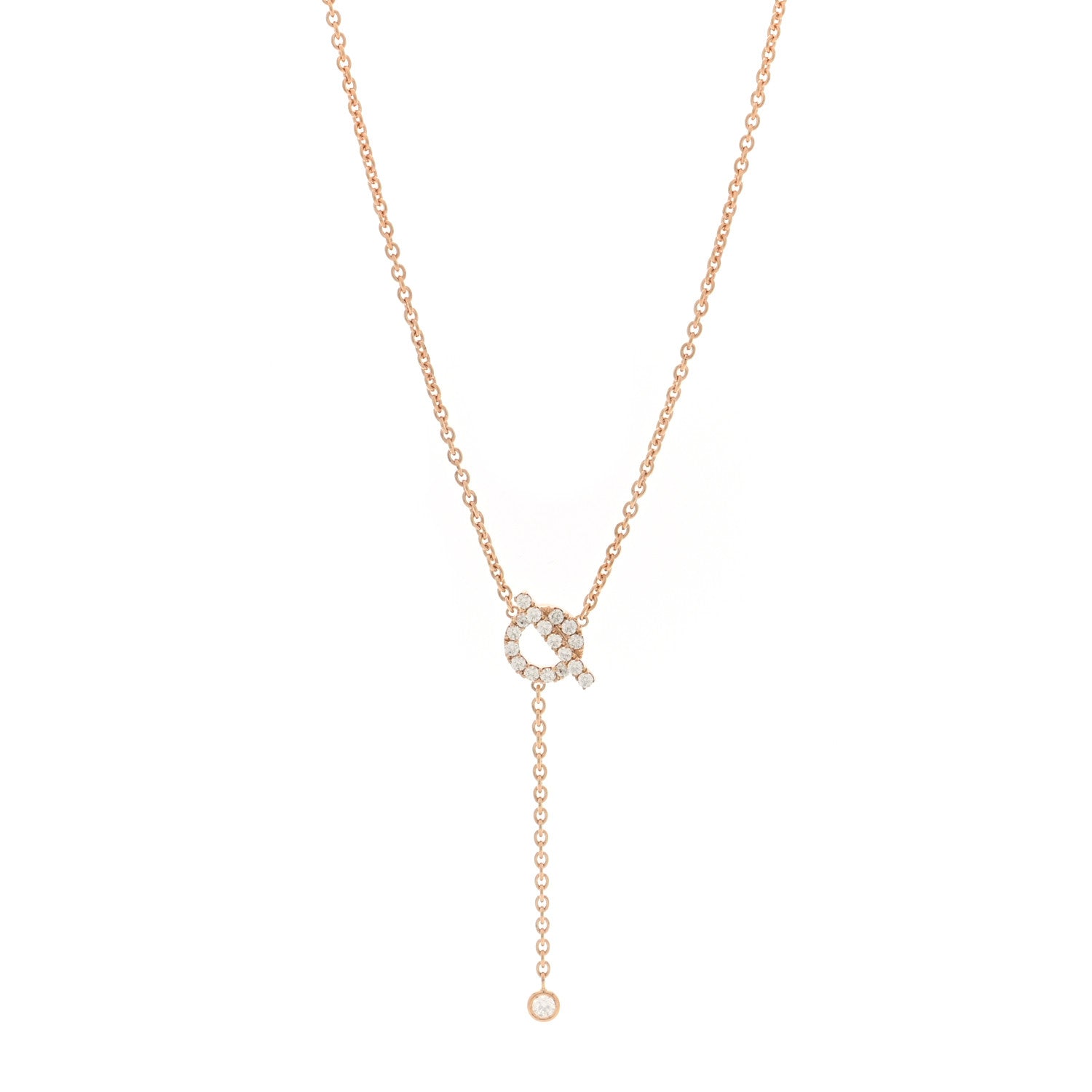 Hermes 18K Rose Gold Diamond Finesse Lariat Necklace 1 of 6