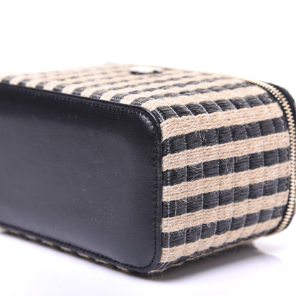Chanel Raffia Jute Striped Small Vanity Case With Chain Black Beige 12 of 25