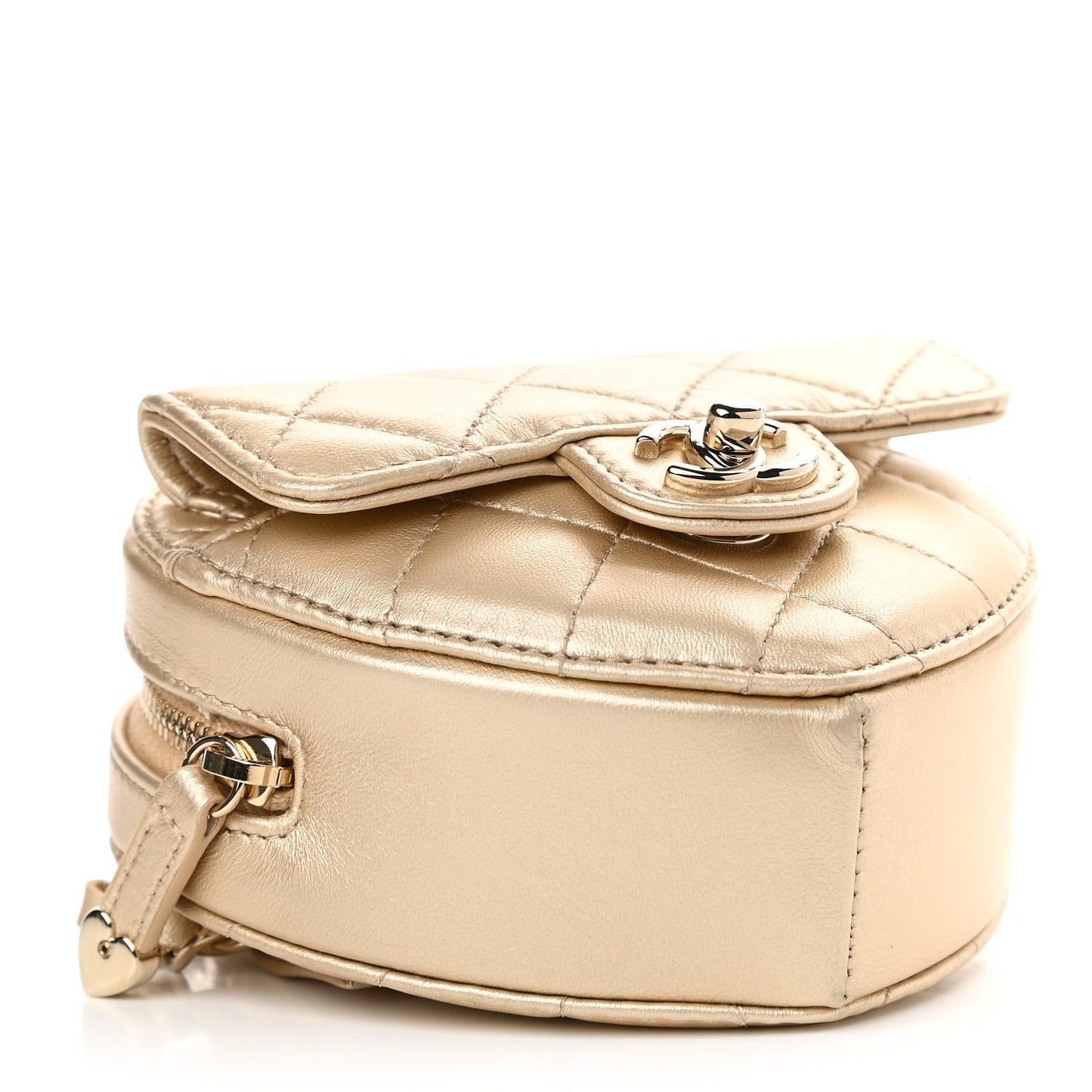 Metallic Lambskin Quilted CC In Love Heart Waist Belt Bag With Chain Gold