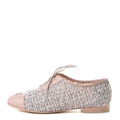 Chanel Tweed Cap Toe CC Lace Up Oxford 36.5 Pink 1 of 9