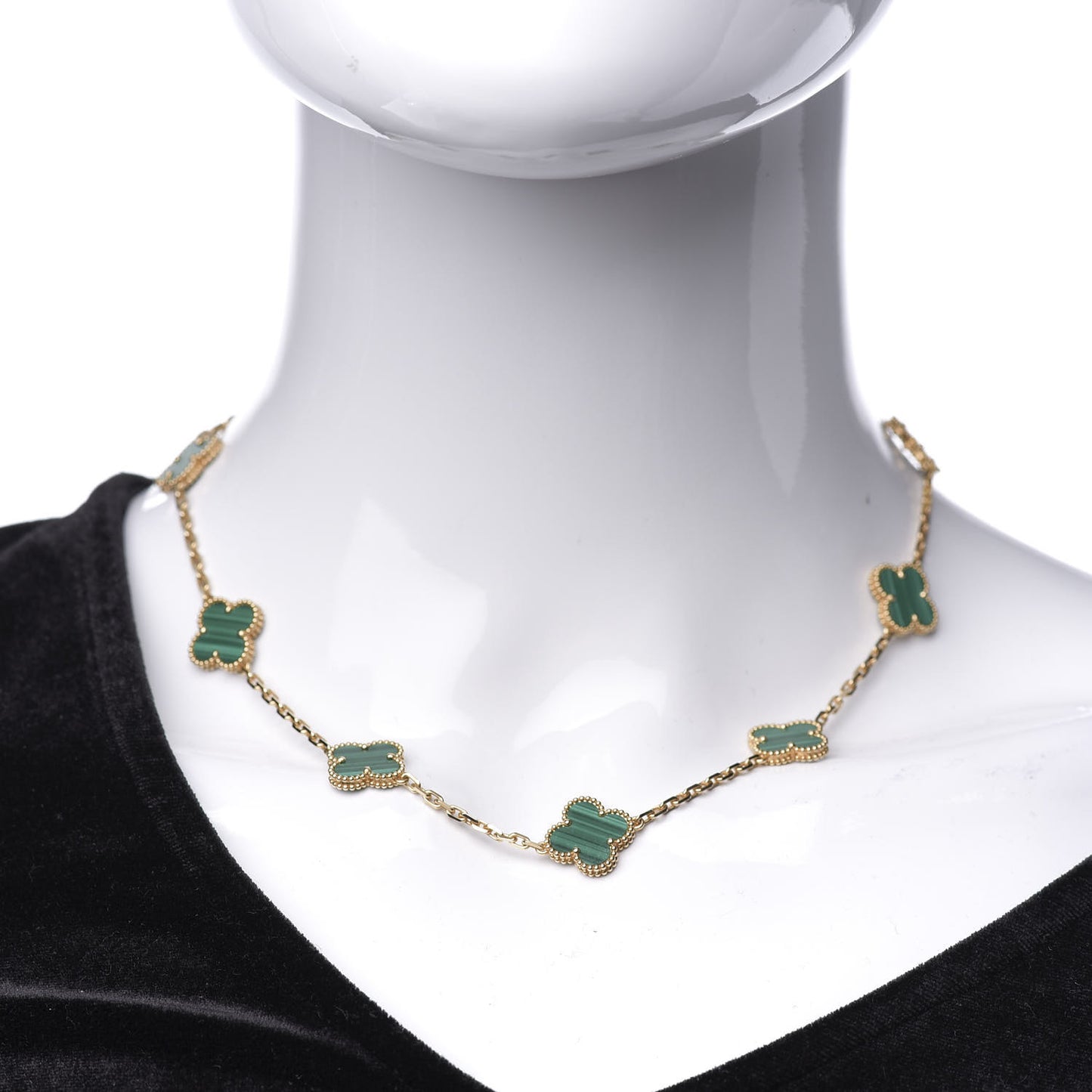 18K Yellow Gold Malachite 10 Motifs Vintage Alhambra Necklace