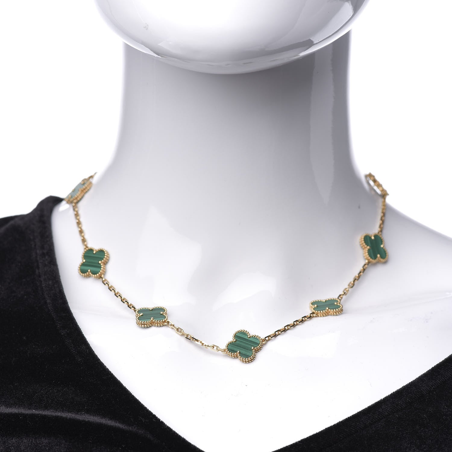 Van Cleef & Arpels 18K Yellow Gold Malachite 10 Motifs Vintage Alhambra Necklace 2 of 5