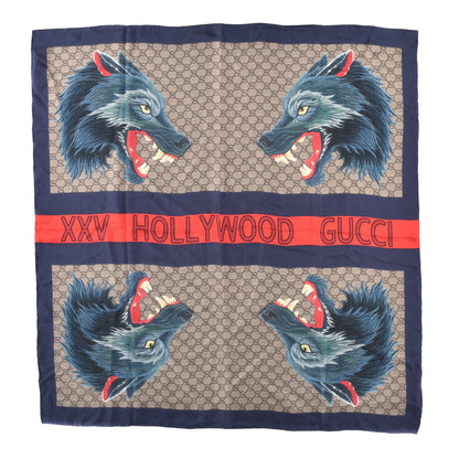 Gucci Silk Monogram XXV Holllywood Wolf Web Scarf Blue 1 of 3