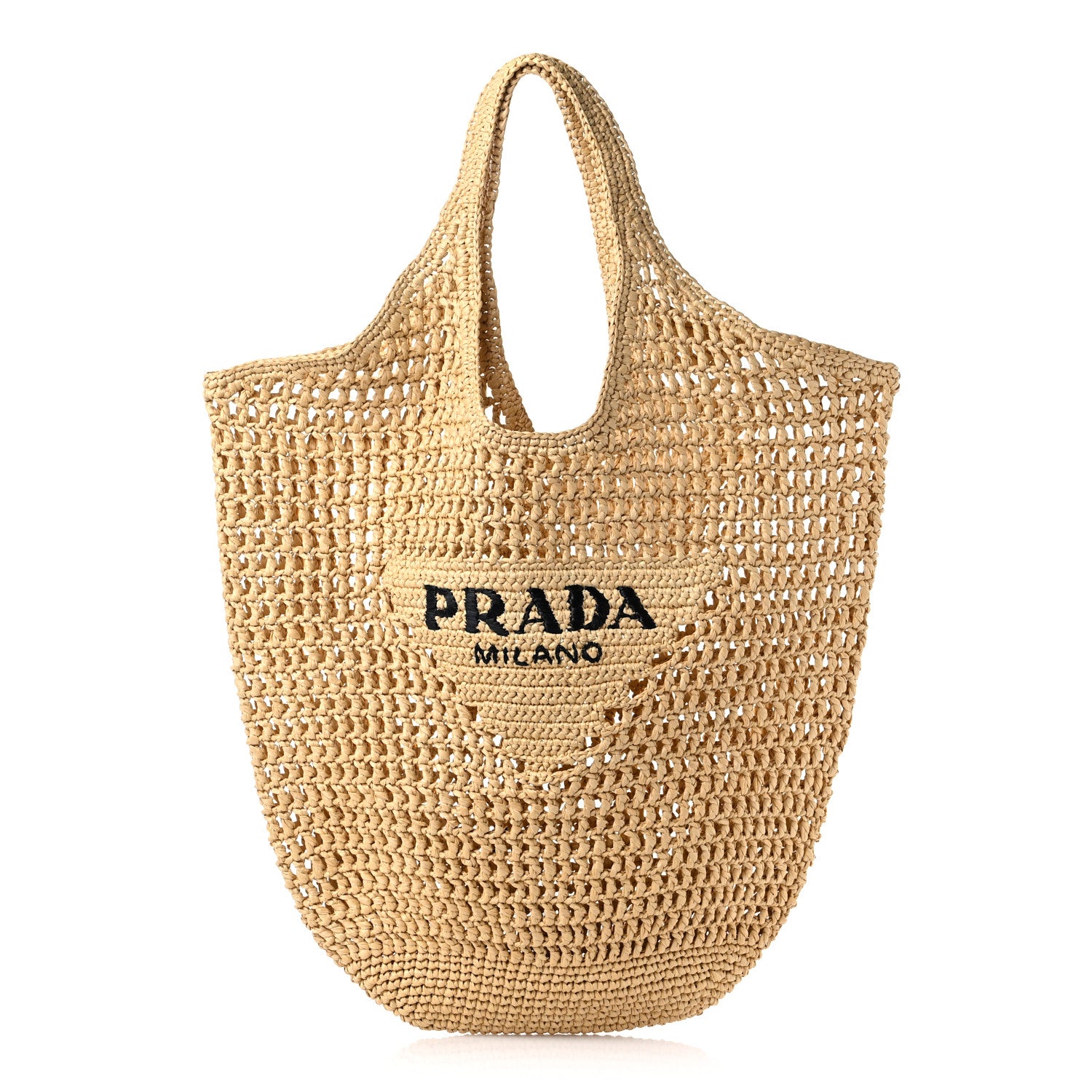 Prada Yarn Raffia Effect Crochet Logo Embroidered Shopping Tote Bag Naturale 1 of 9
