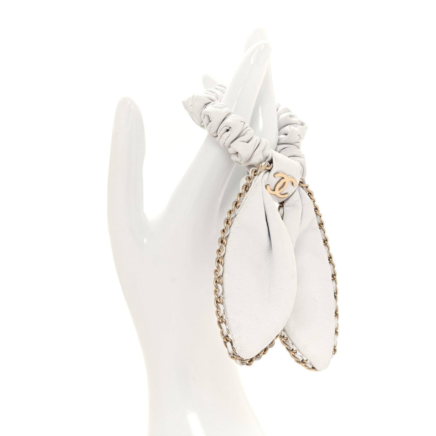 Chanel Lambskin Chain CC Hair Bow Tie White Gold 2 of 4