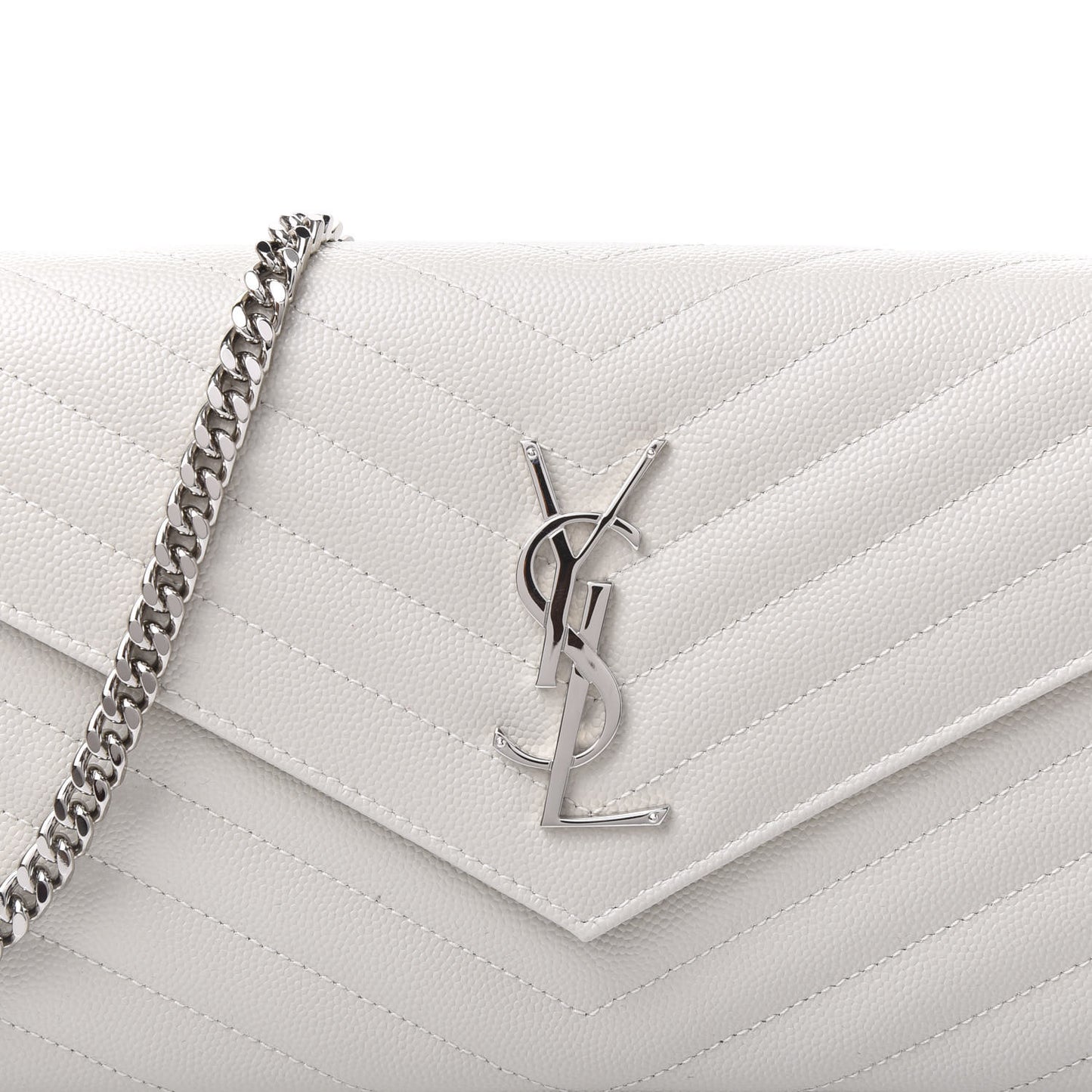 Grain De Poudre Matelasse Chevron Monogram Chain Wallet Optical White