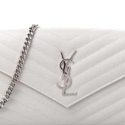 Saint Laurent Grain De Poudre Matelasse Chevron Monogram Chain Wallet Optical White 8 of 9