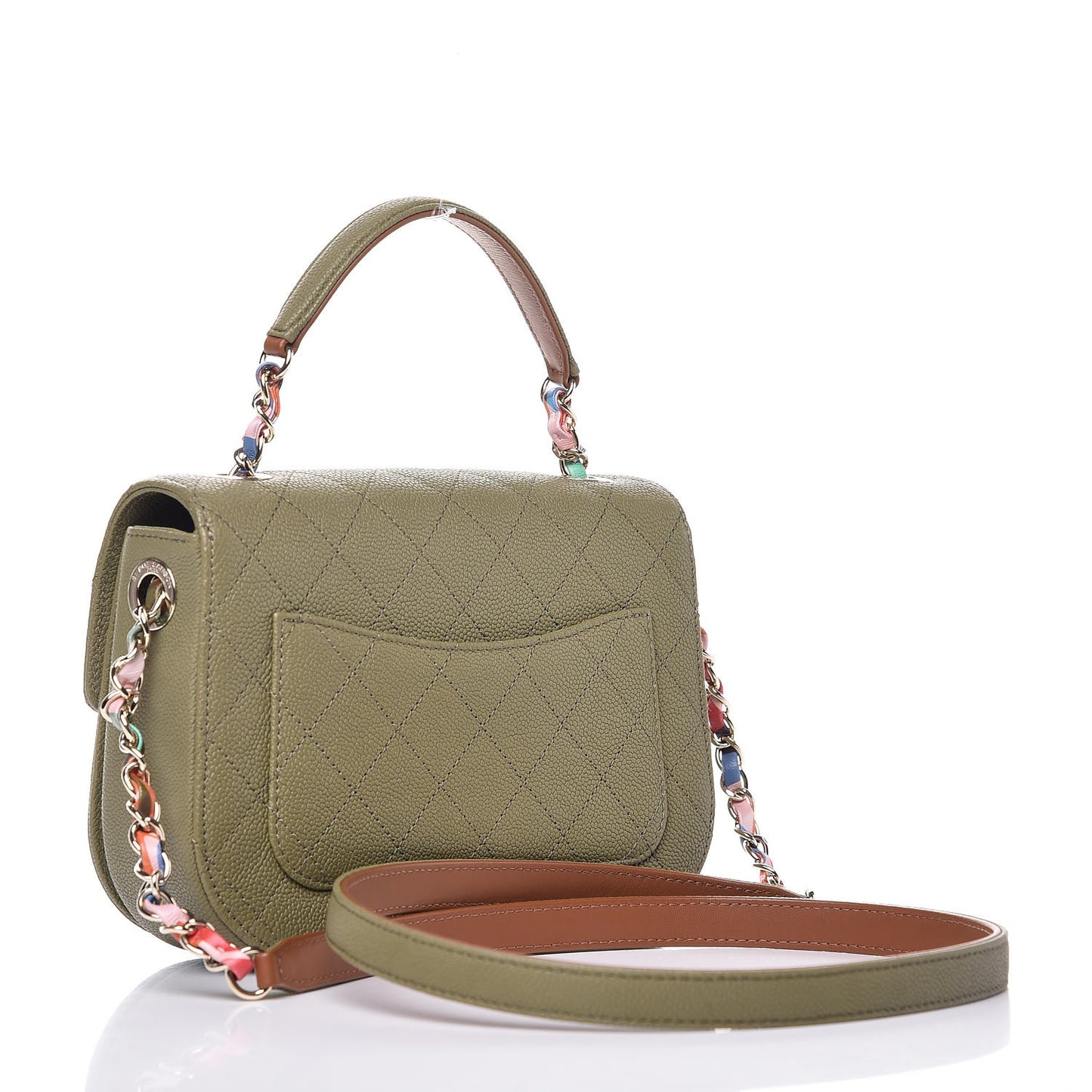 Grained Calfskin Quilted Small Cuba Top Handle Flap Khaki