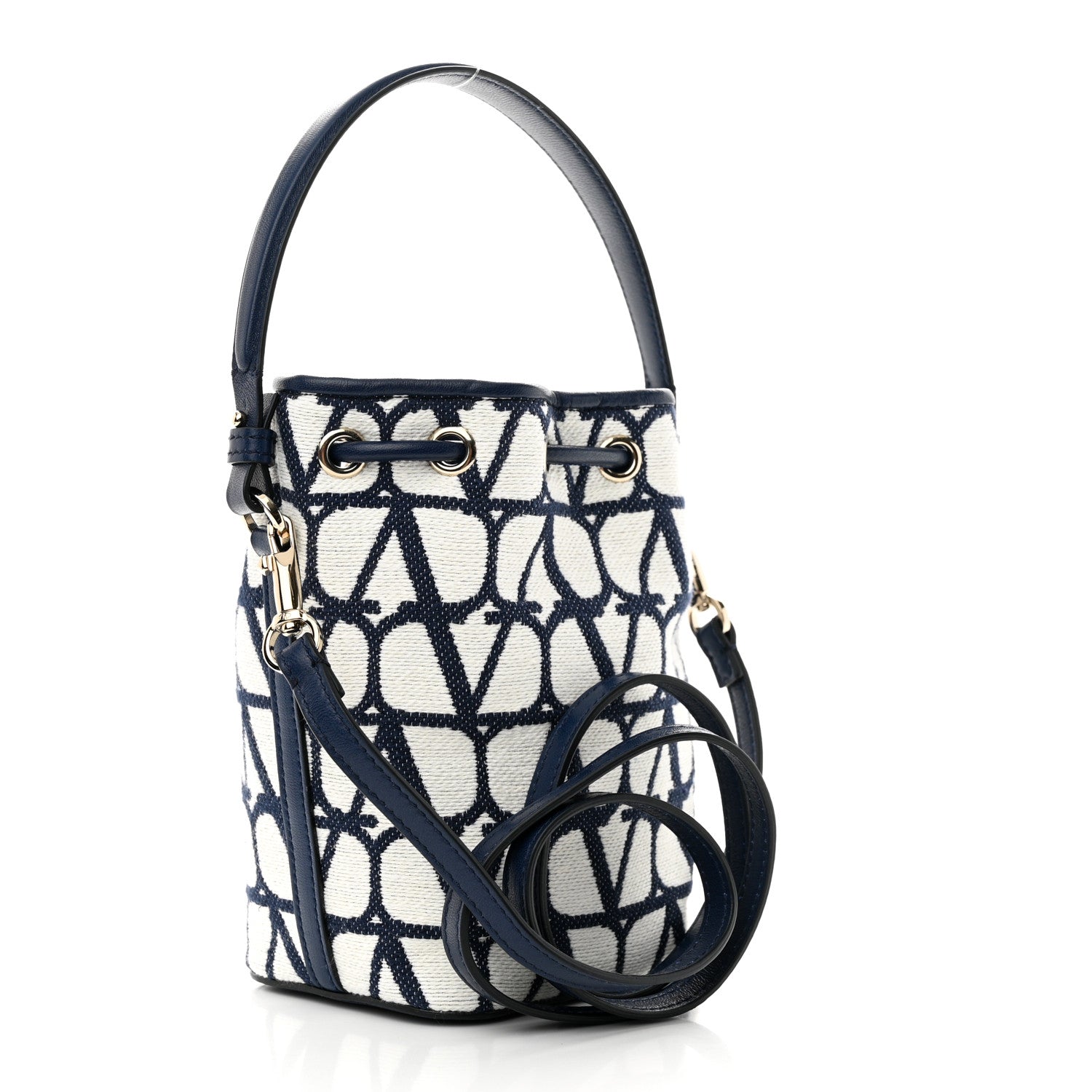 Valentino Garavani Toile Iconographe Nappa Mini Vlogo Signature Bucket Bag White Worker 3 of 9