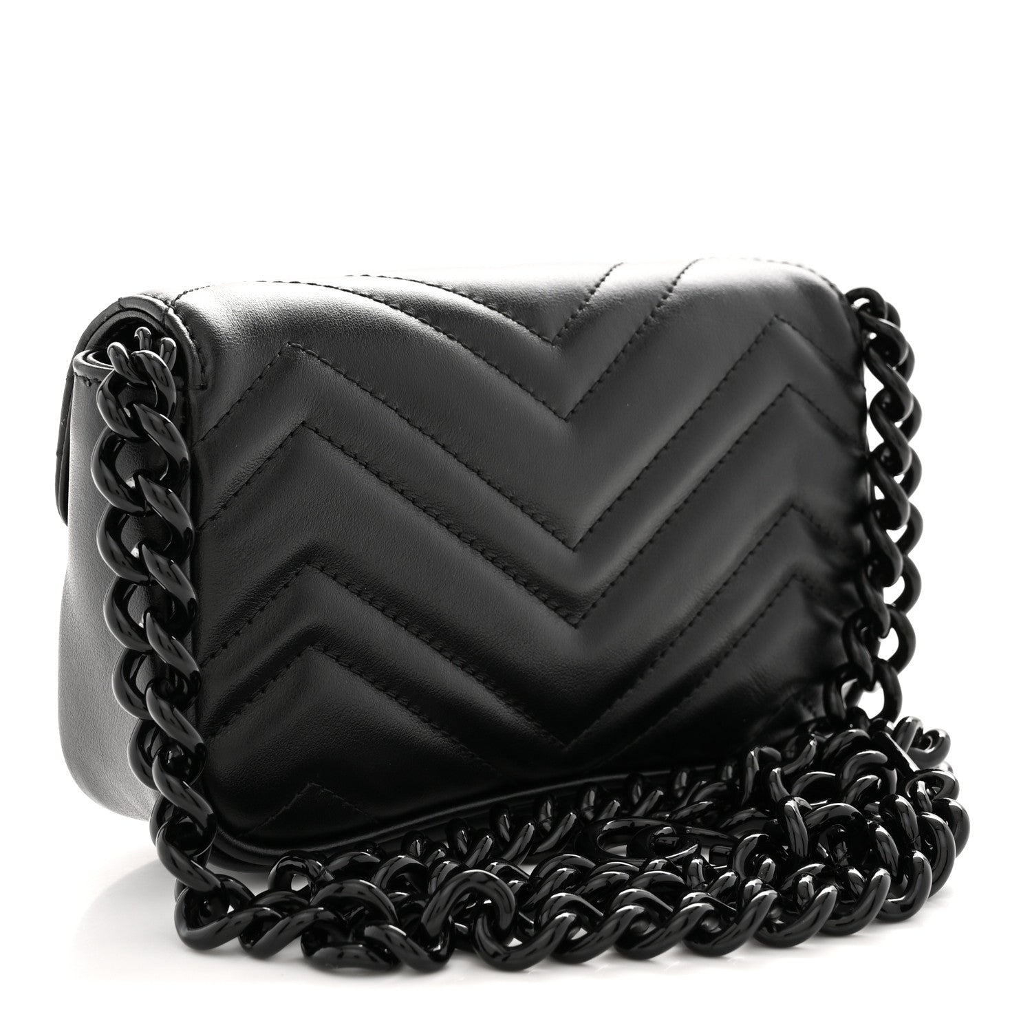 Gucci Calfskin Matelasse Monochrome GG Marmont Chain Belt Bag Black 3 of 11
