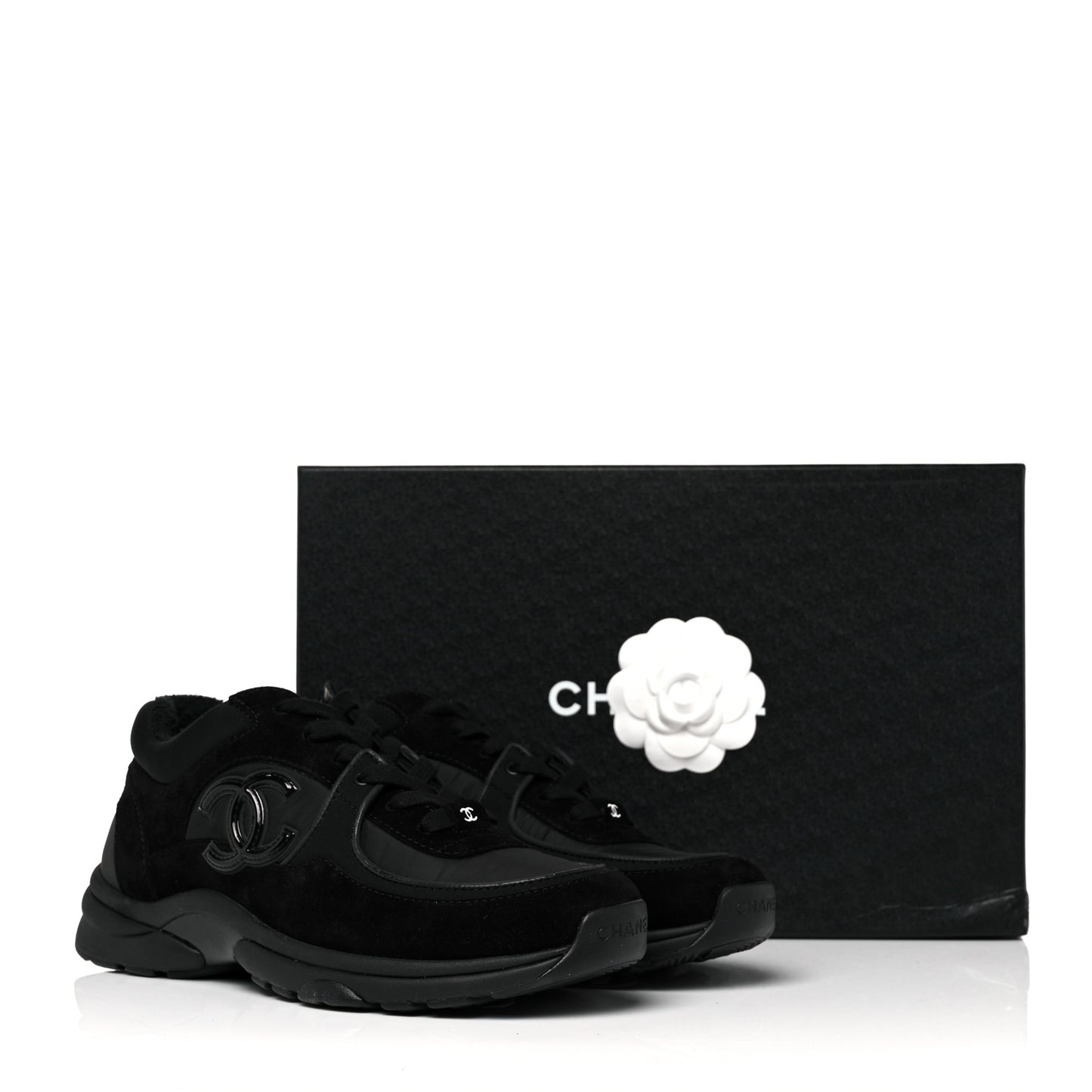 Nylon Calfskin Suede CC Sneakers 38 Black