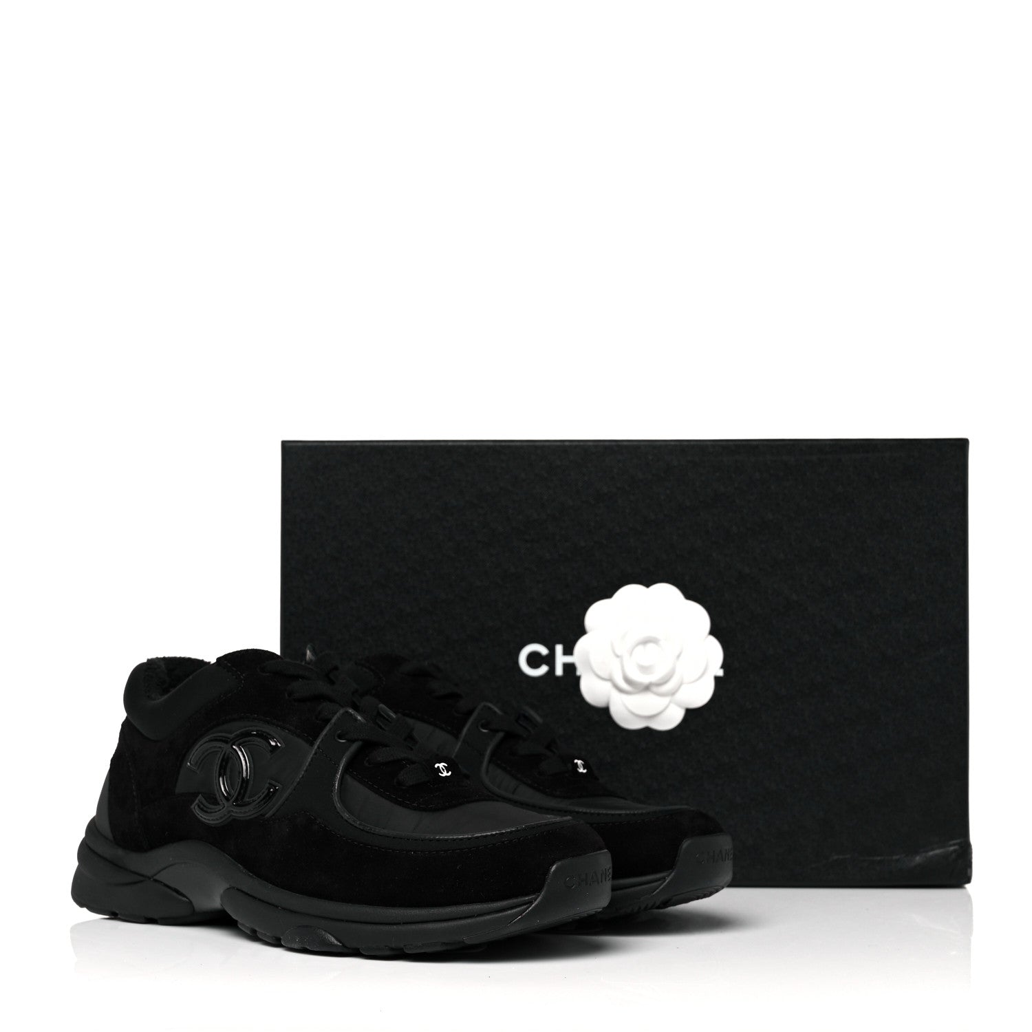 Chanel Nylon Calfskin Suede CC Sneakers 38 Black 9 of 9