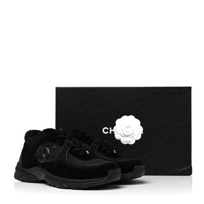 Chanel Nylon Calfskin Suede CC Sneakers 38 Black 9 of 9