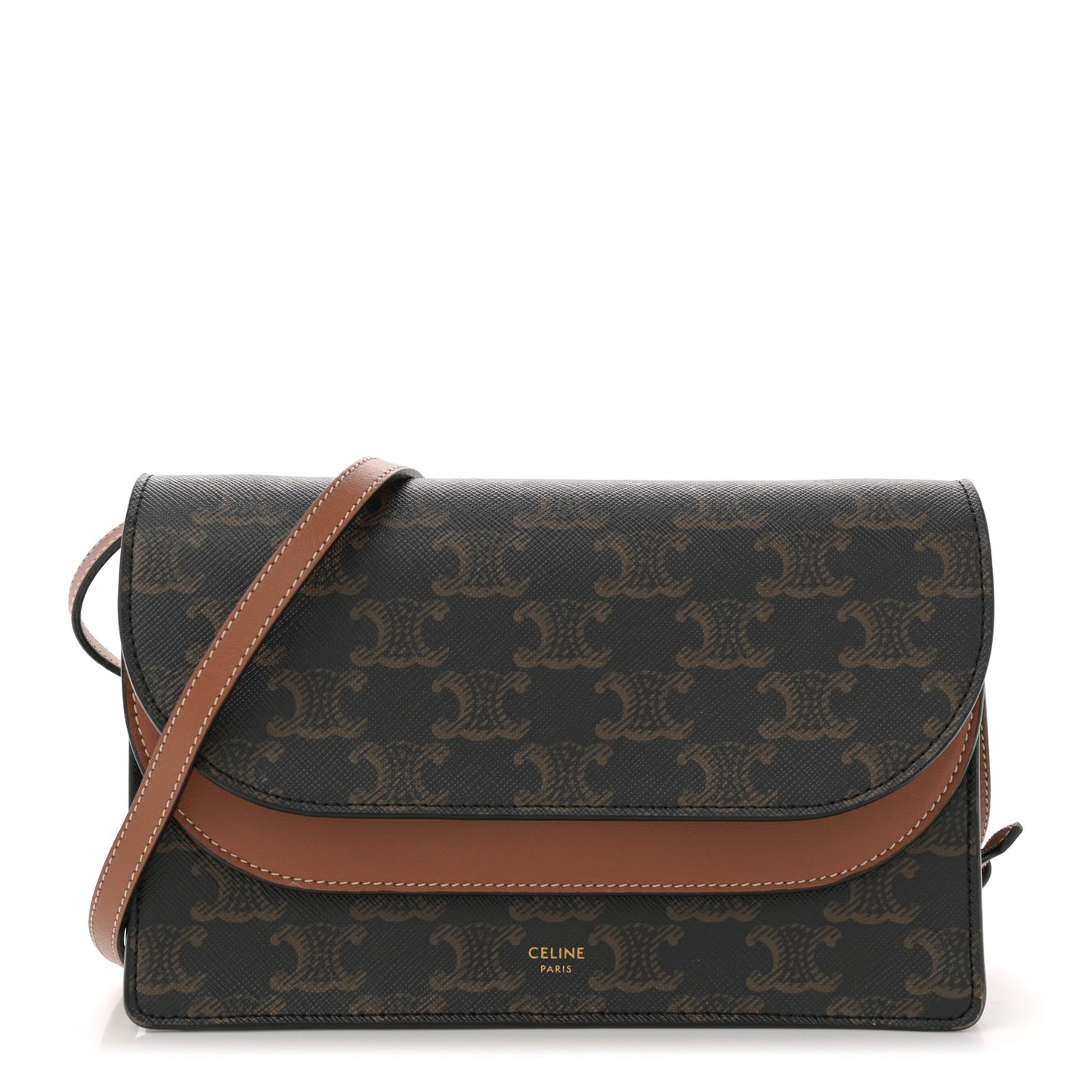 Triomphe Canvas Lambskin Wallet On Strap Tan