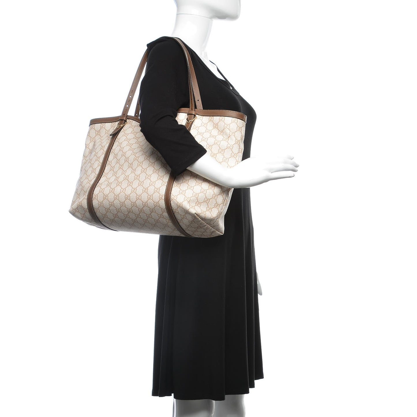 GG Supreme Monogram Calfskin Medium Nice Tote New Mystic White Beige Brown
