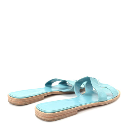 Hermes Patent Oran Sandals 40 Bleu Paon 5 of 8