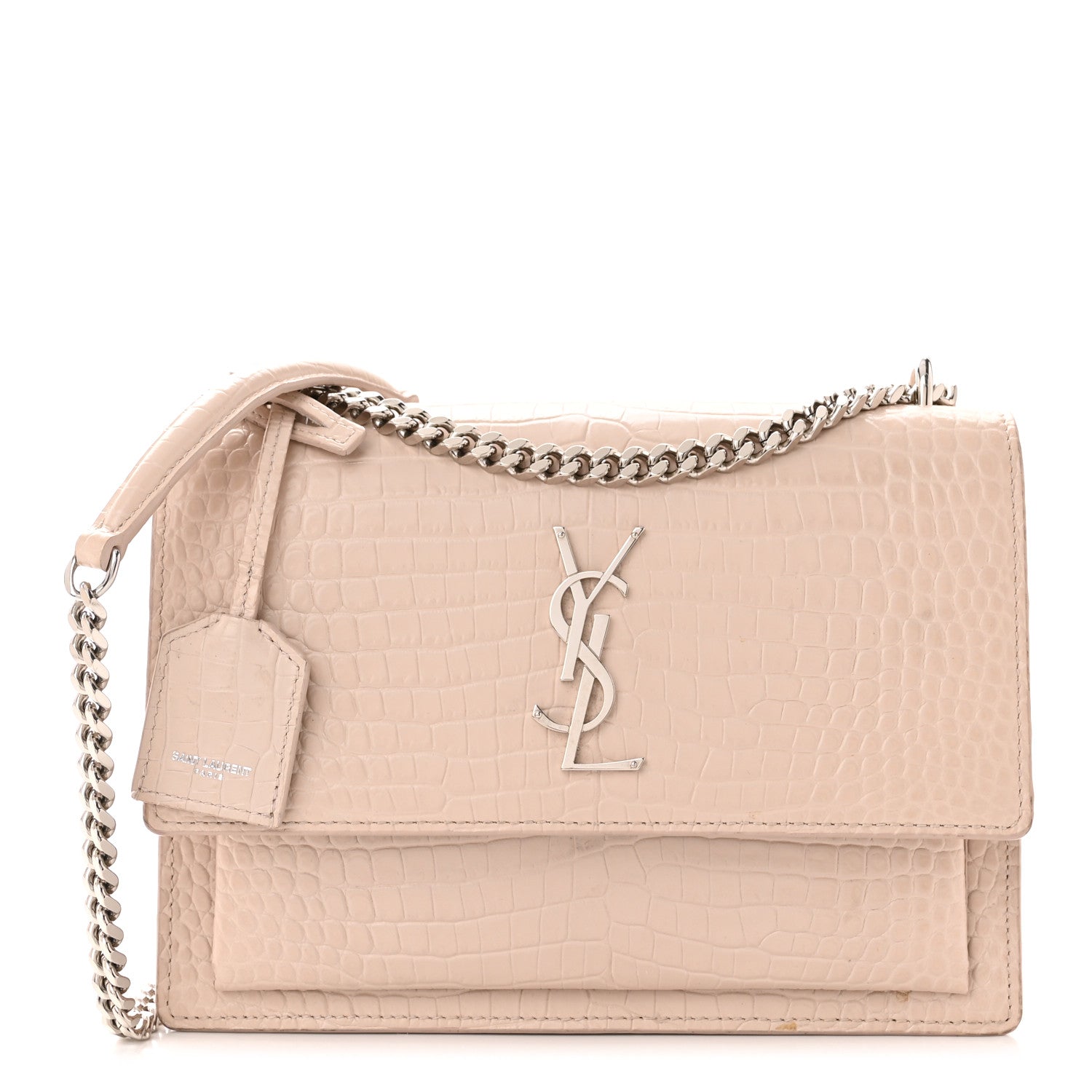 Saint Laurent Calfskin Crocodile Embossed Medium Monogram Sunset Rose Antic 1 of 11