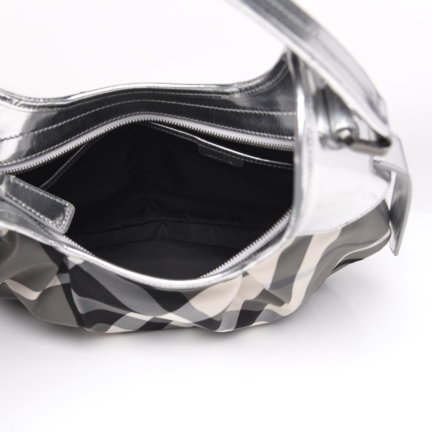 Burberry Metallic Beat Check Small Brooklyn Hobo Silver Black 5 of 14