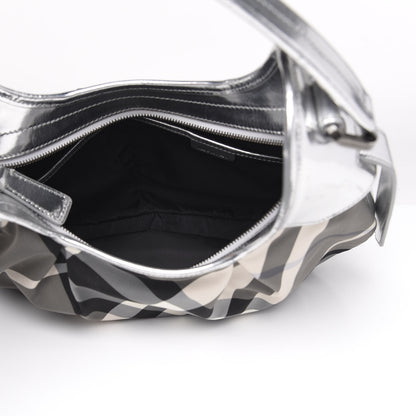 Burberry Metallic Beat Check Small Brooklyn Hobo Silver Black 5 of 14