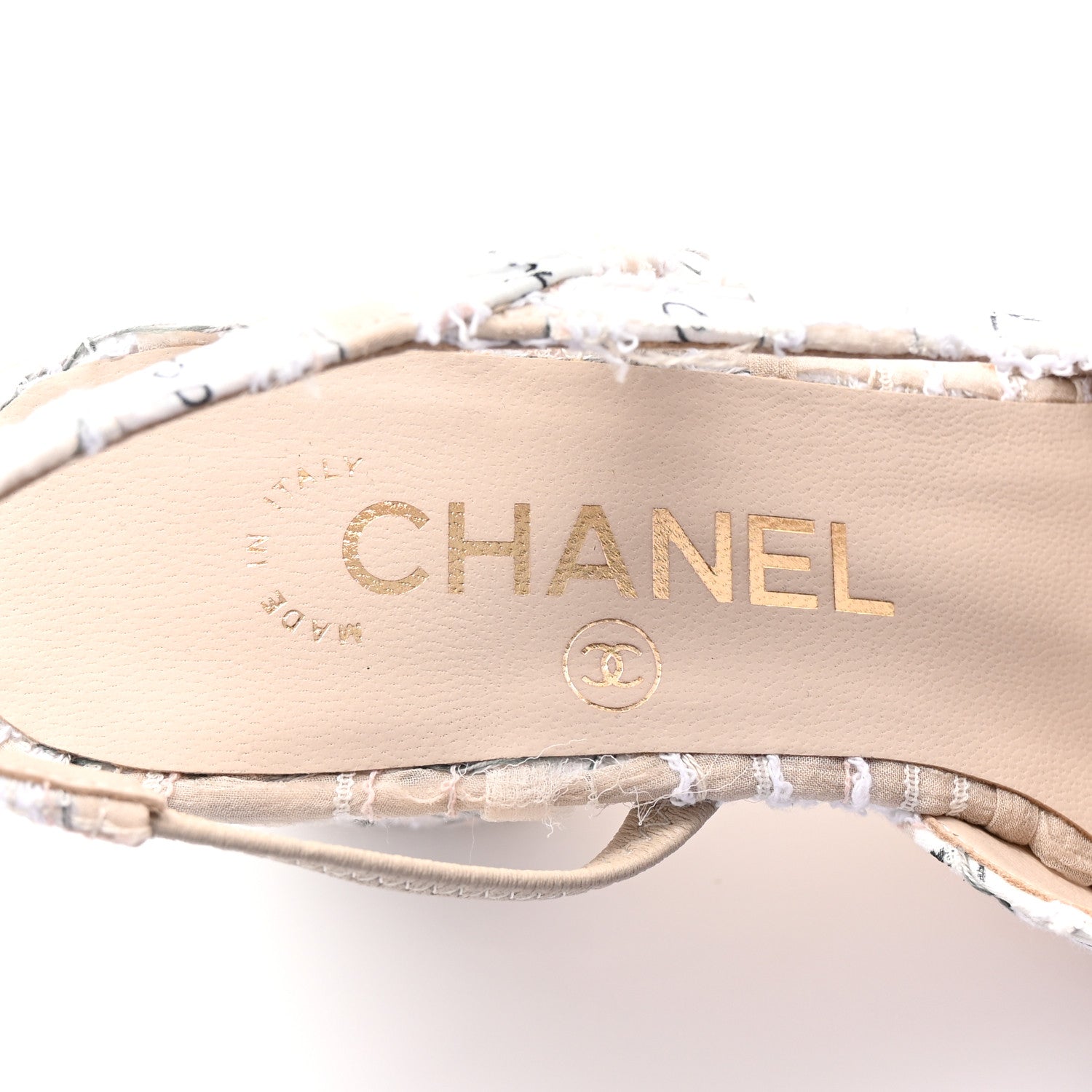 Chanel Tweed Lambskin Cap Toe CC Logo Slingback Pumps 35 Beige Ecru Black 8 of 10