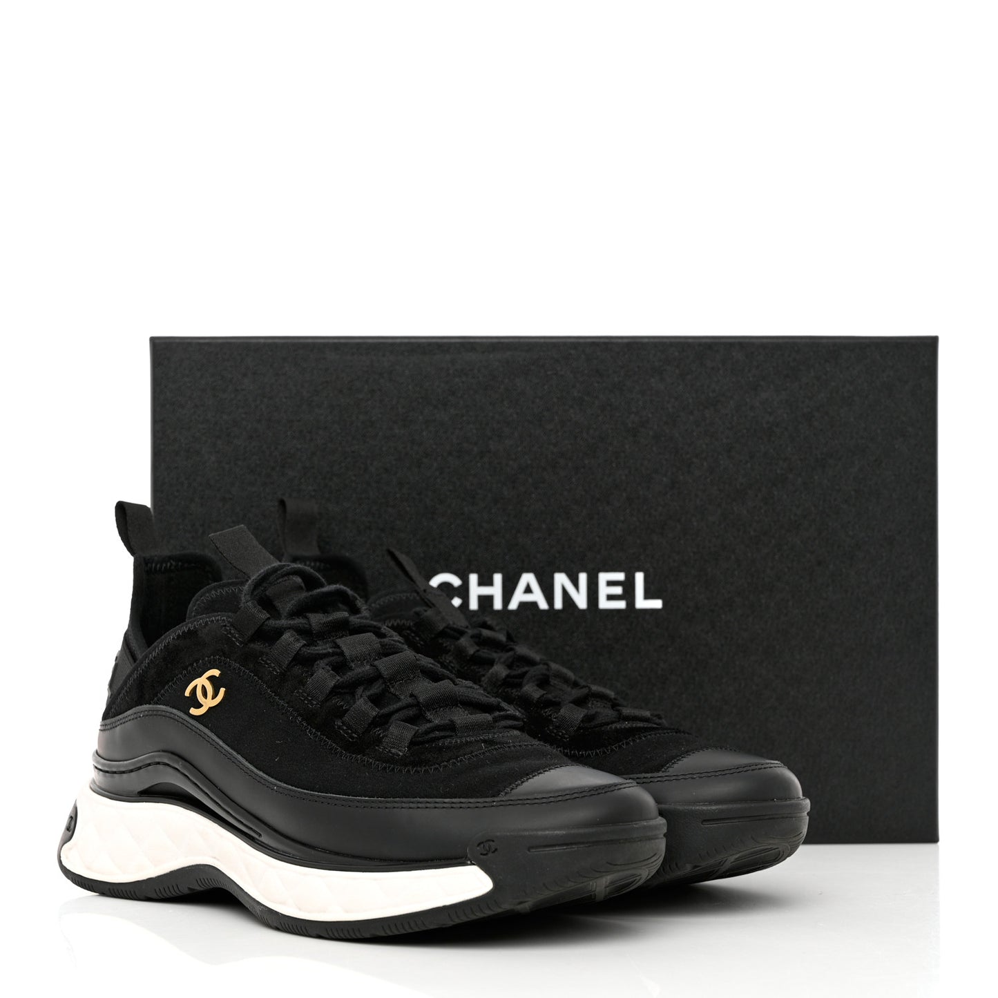 Velvet Calfskin Mixed Fibers CC Sneakers 37.5 Black