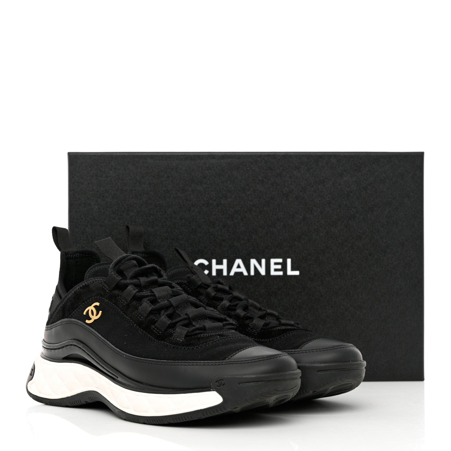 Chanel Velvet Calfskin Mixed Fibers CC Sneakers 37.5 Black 9 of 9