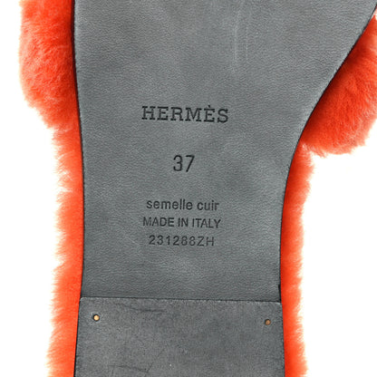 Hermes Woolskin Oran Sandals 37 Orange 6 of 8