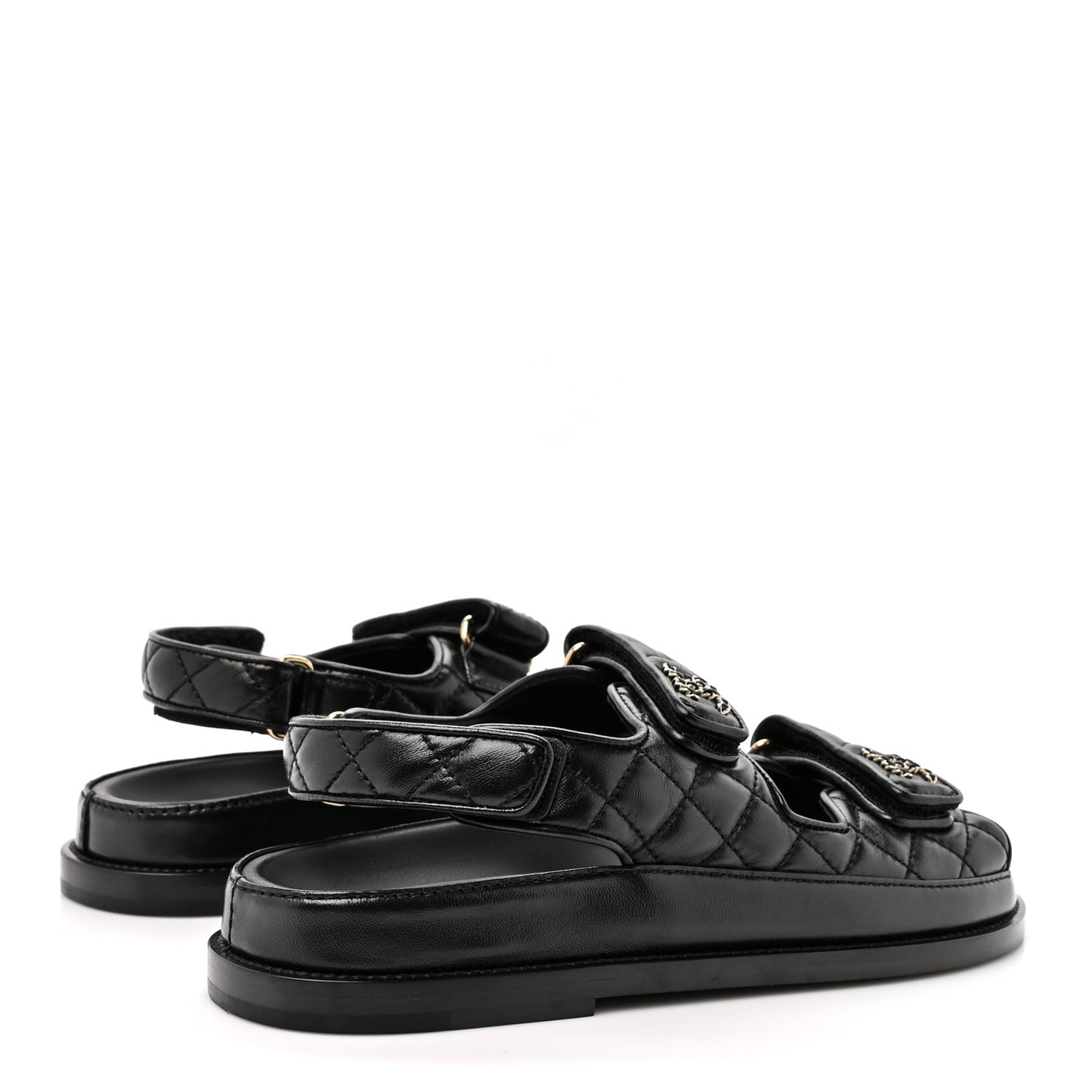Grained Calfskin Velcro Dad Sandals 38 Black