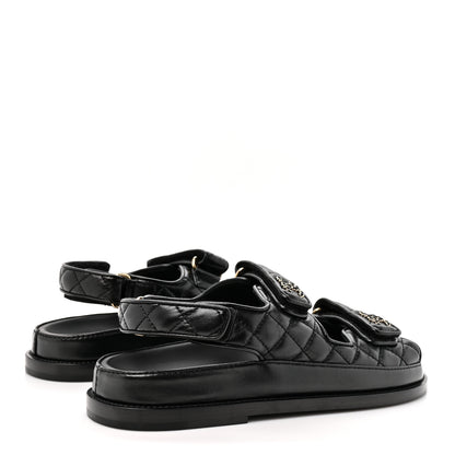 Chanel Grained Calfskin Velcro Dad Sandals 38 Black 5 of 10