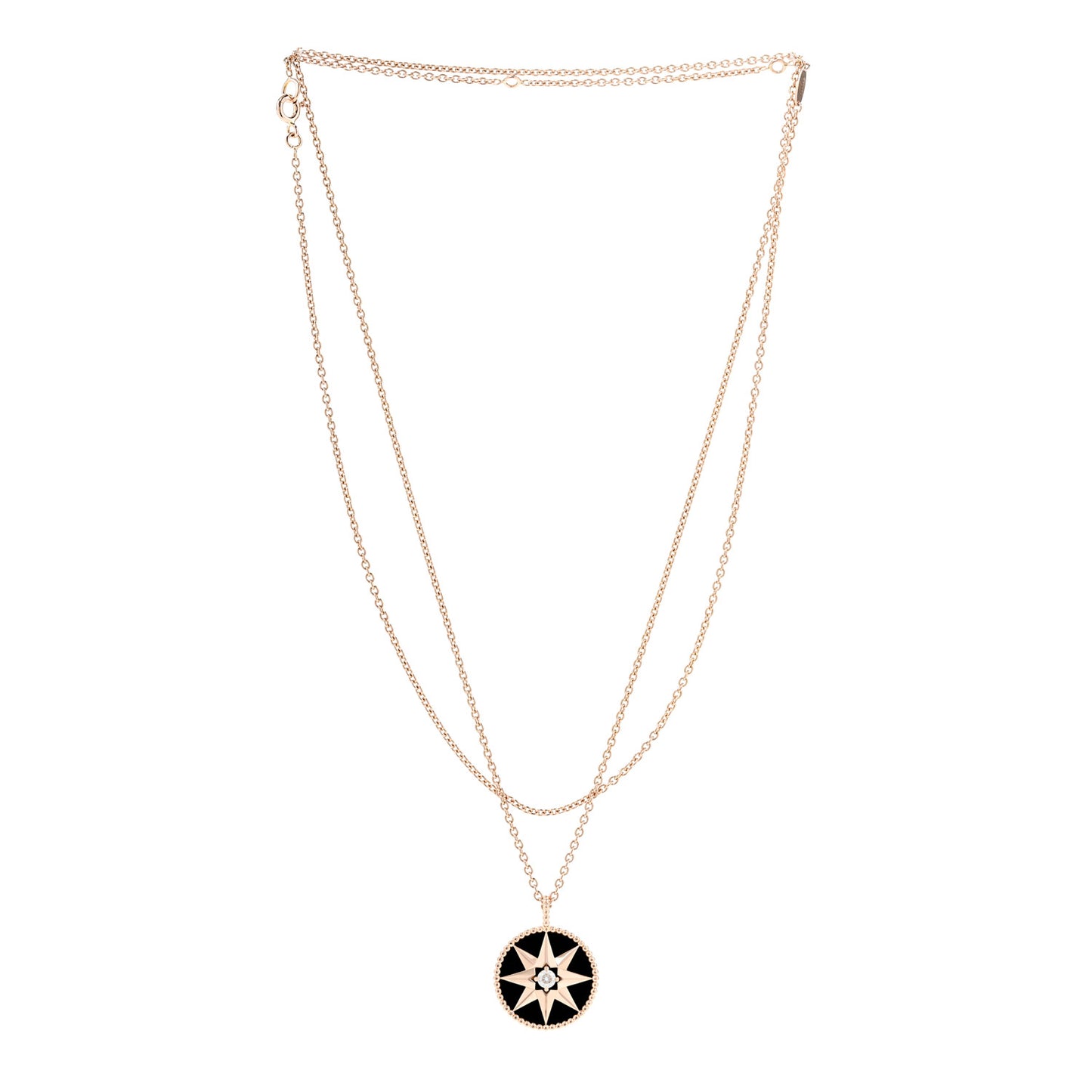 18K Rose Gold Diamond Black Onyx Rose Des Vents Medallion Necklace
