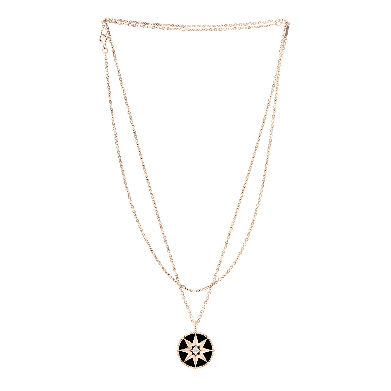 Christian Dior 18K Rose Gold Diamond Black Onyx Rose Des Vents Medallion Necklace 3 of 7