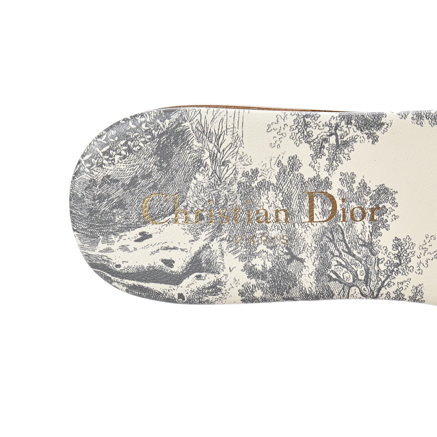 Canvas Toile de Jouy Embroidered Dway Flat Slide Sandals 35.5 Grey Stone