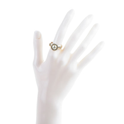 Chanel Pearl Crystal CC Ring 54 7 Gold Pearly White 2 of 5