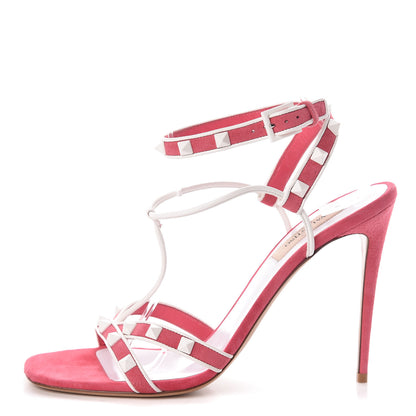 Valentino Garavani Suede Free Rockstud Ankle T-Strap 105mm Sandals 39 Shadow Pink White 1 of 7