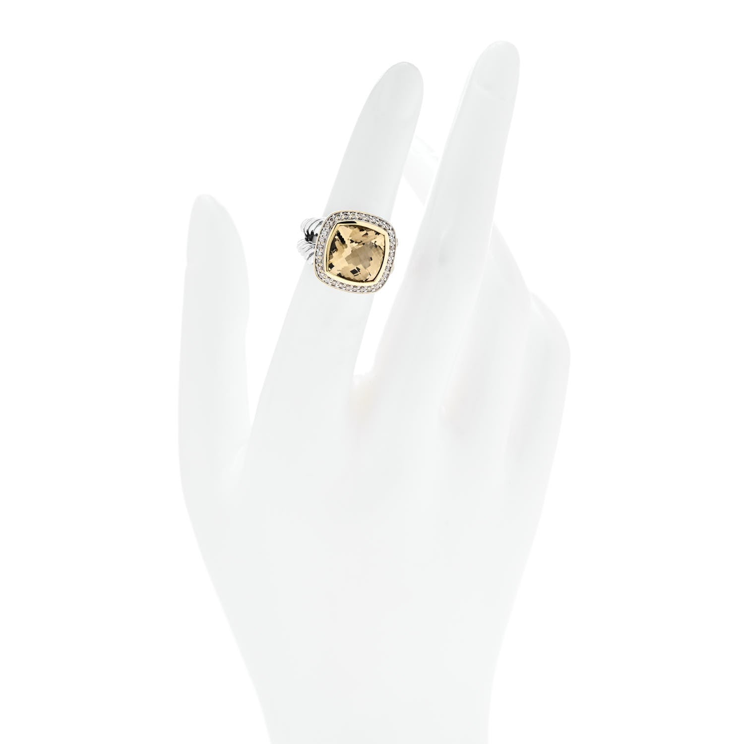 David Yurman Sterling Silver 18K Yellow Gold Diamond Citrine 11mm Albion Ring 49 5 2 of 6