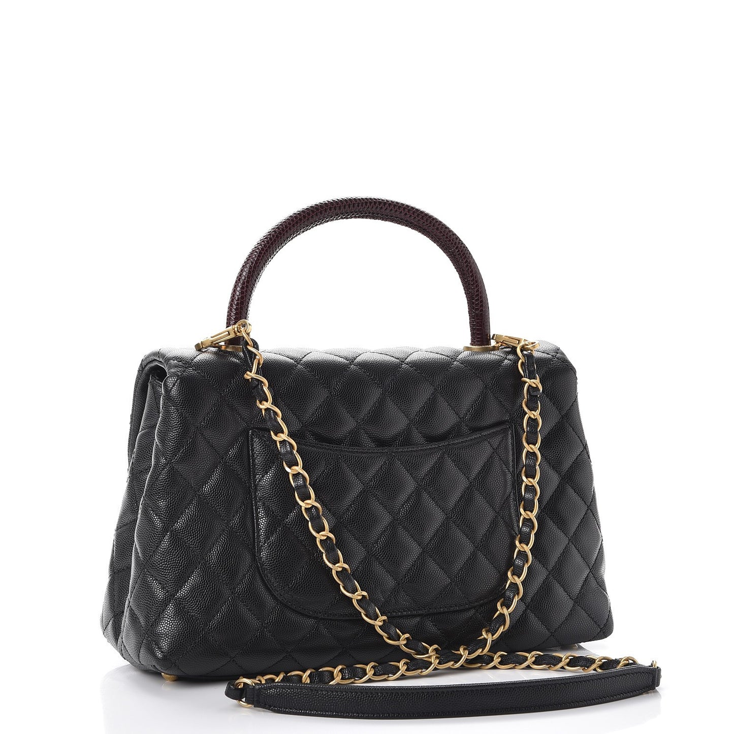 Caviar Lizard Quilted Small Coco Handle Flap Black