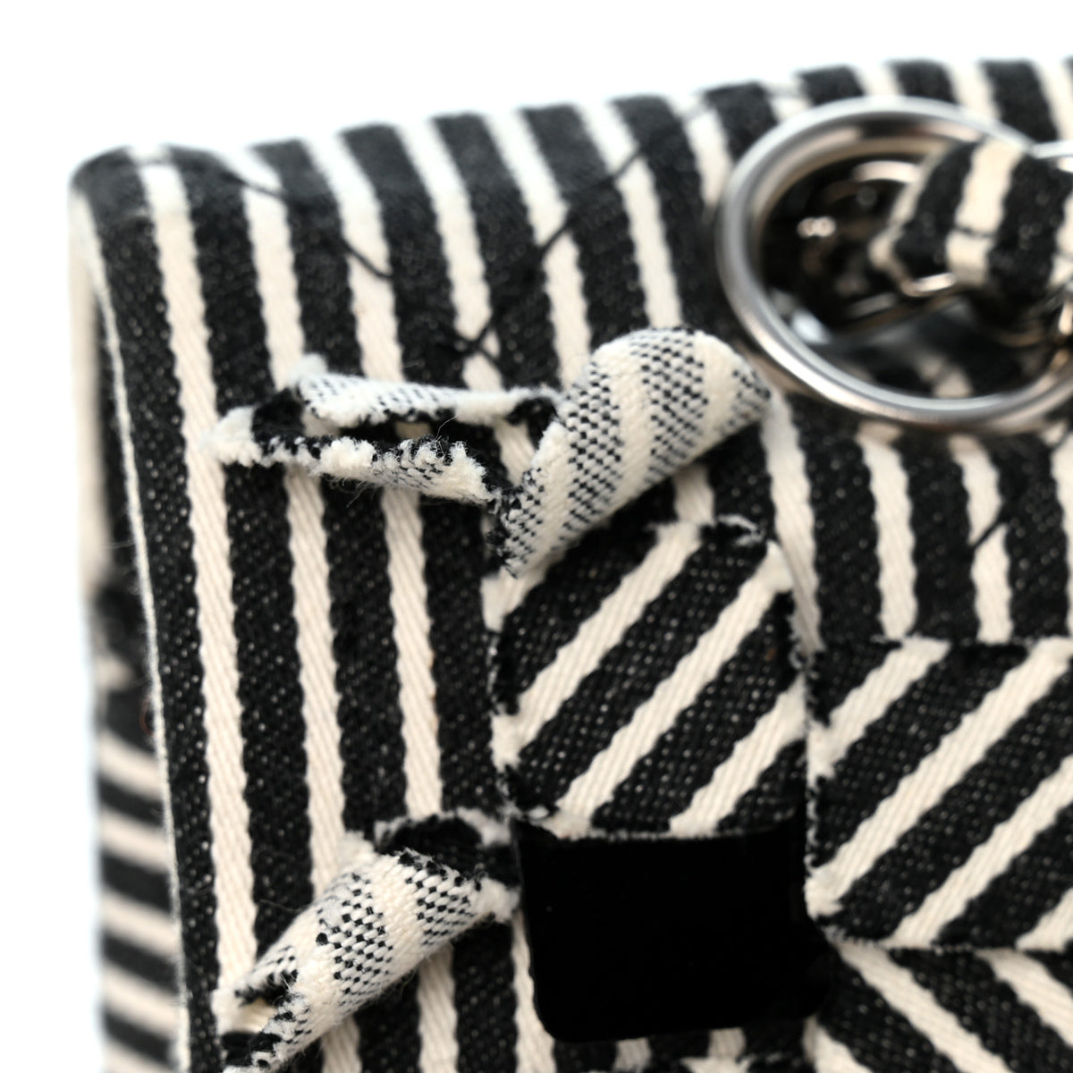 Canvas Sequin Stripe Medium Double Flap Black White
