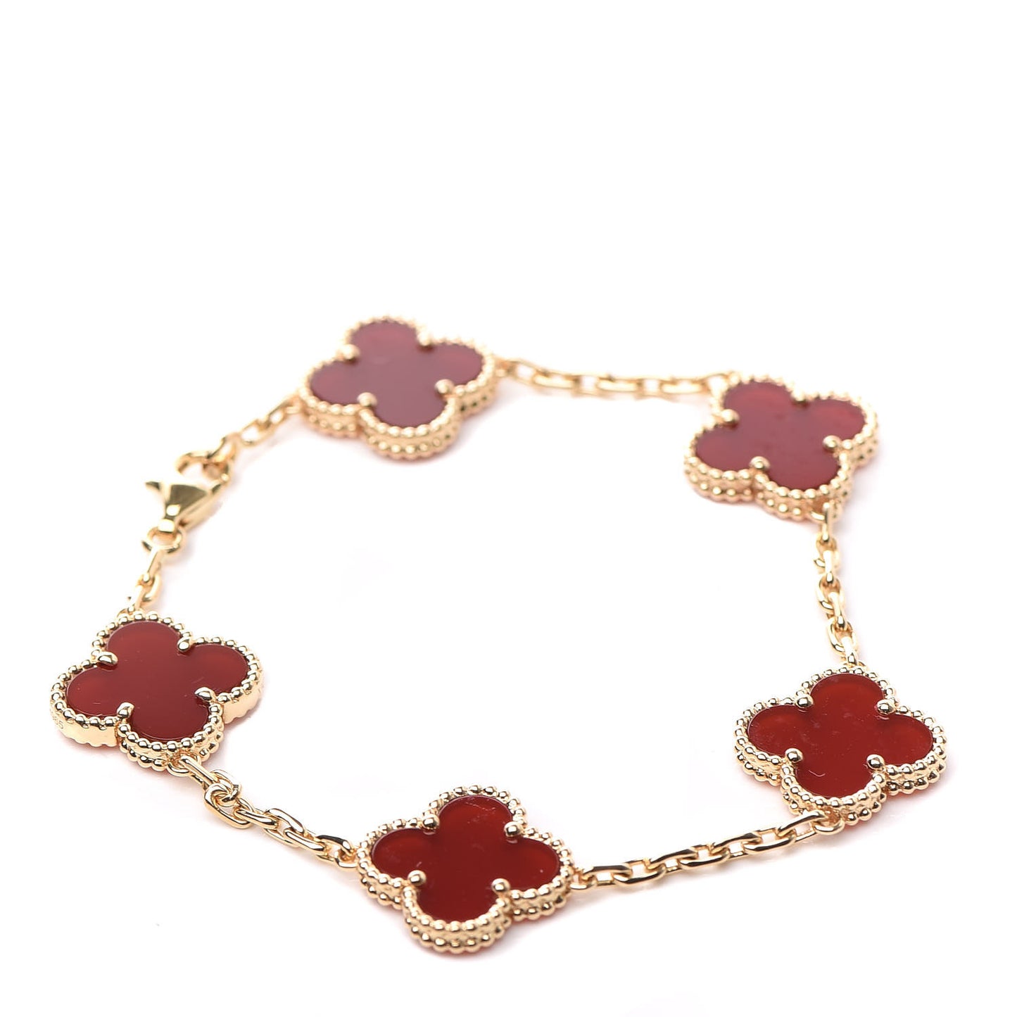 18K Yellow Gold Carnelian 5 Motifs Vintage Alhambra Bracelet