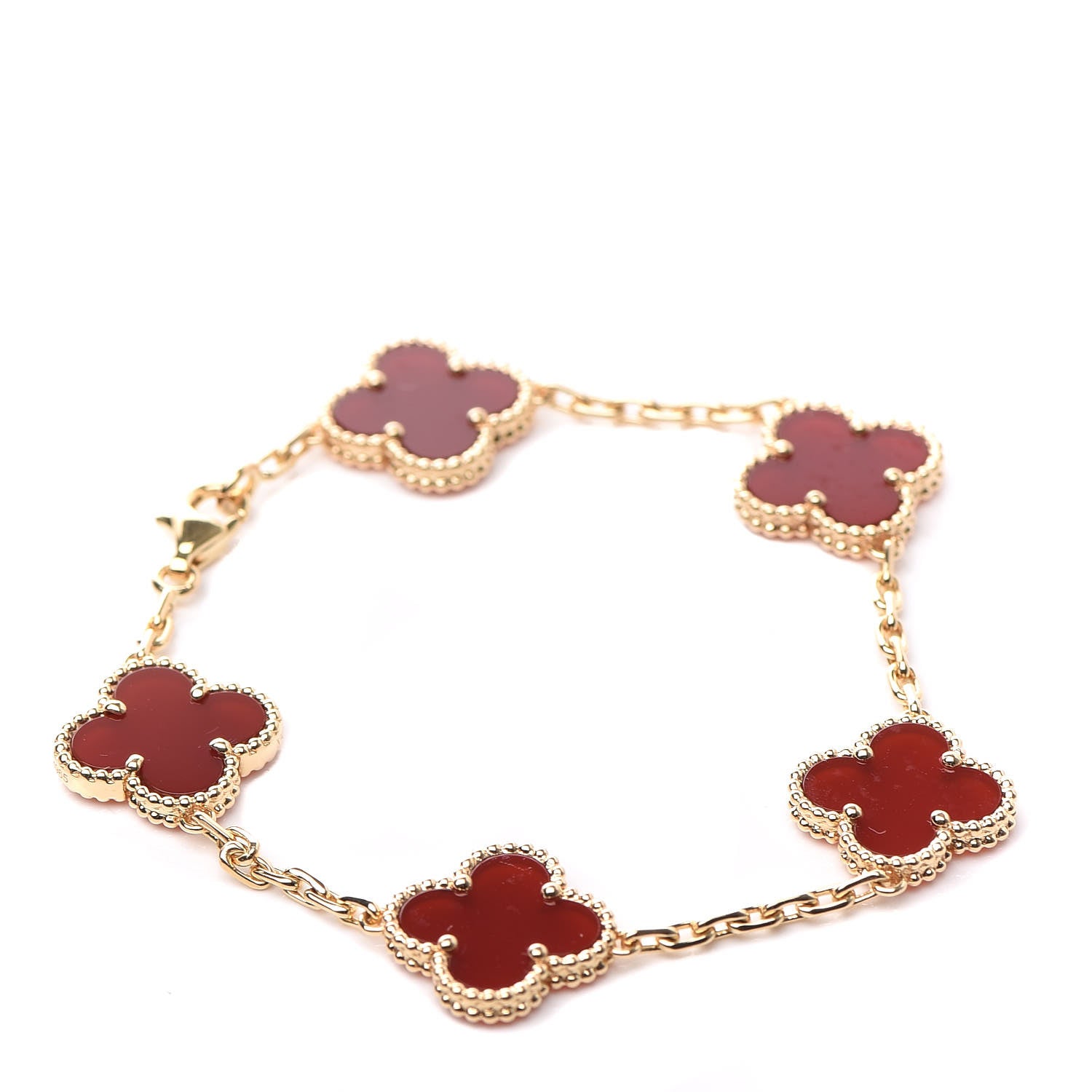 Van Cleef & Arpels 18K Yellow Gold Carnelian 5 Motifs Vintage Alhambra Bracelet 1 of 6