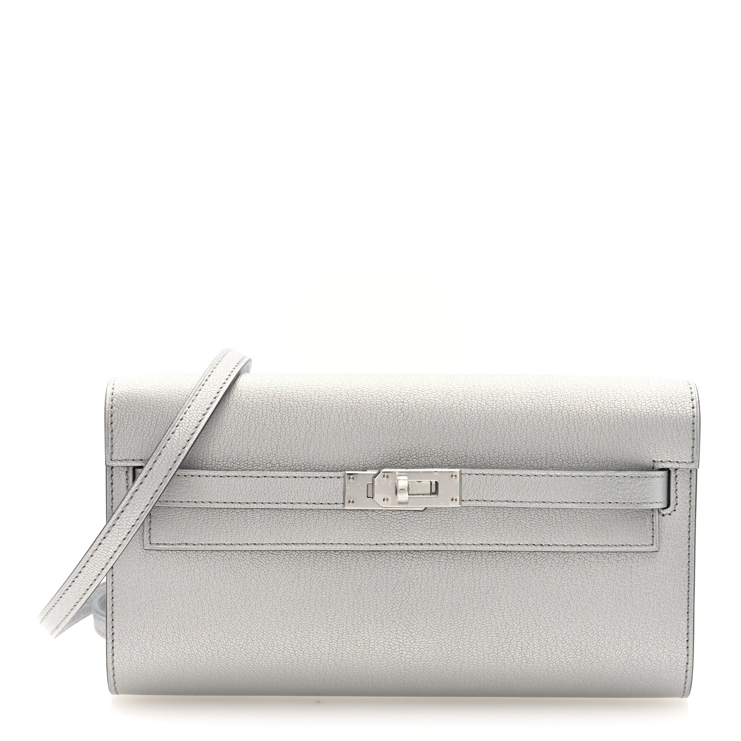 Hermes Metallic Chevre Chamkilight Kelly Wallet To Go Argent 1 of 11