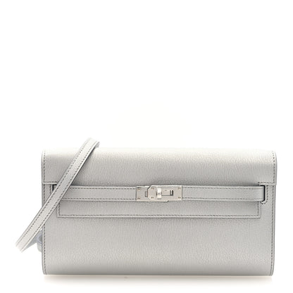Hermes Metallic Chevre Chamkilight Kelly Wallet To Go Argent 1 of 11